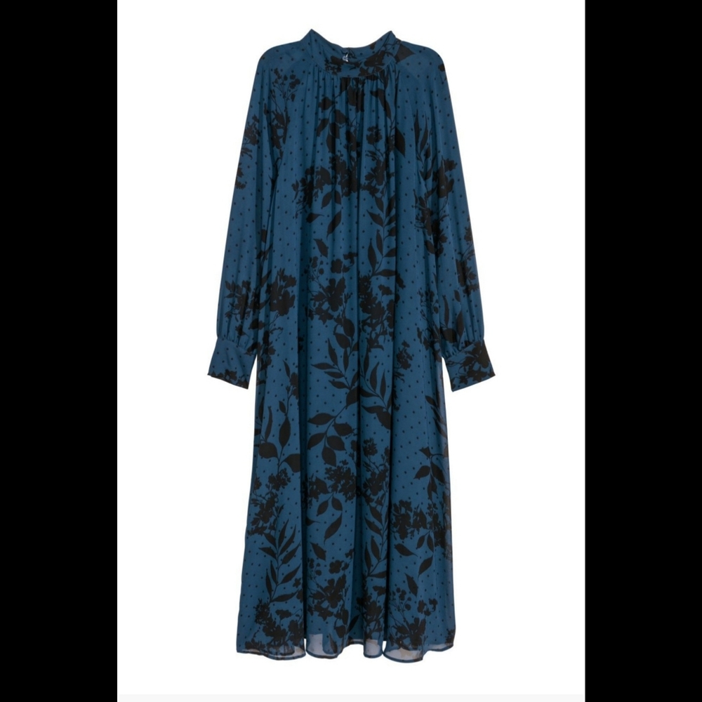 H&M Blue Long Sleeve Calf Length Dress - Size 2